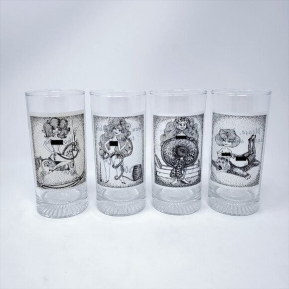 NSFW Vintage Femme Fatale 4 Highball Cocktail Glasses - Picture 1 of 9